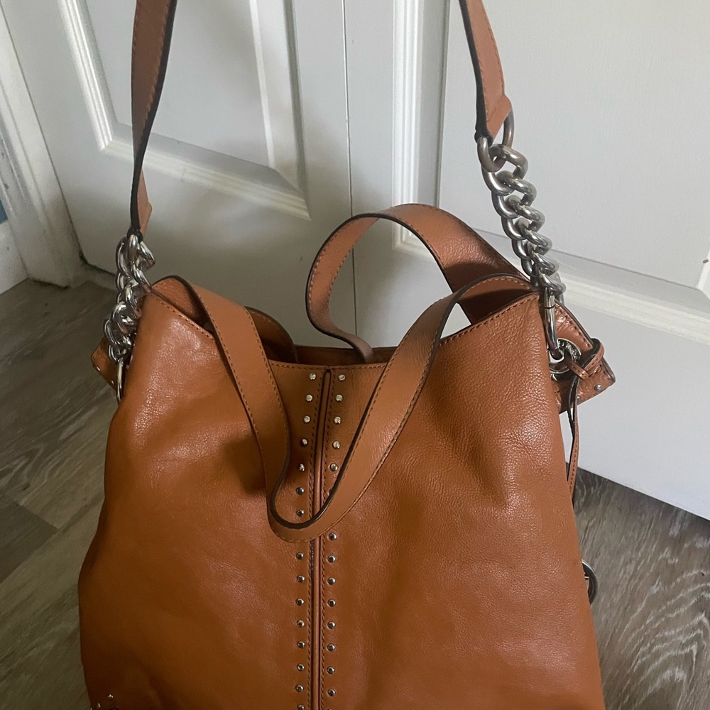 Michael Kors Tan Leather Shoulder Bag with Chain Accents